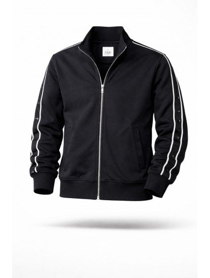 9093-BYMN Siyah Kenarları Şeritli Dik Yaka Tam Fermuarlı  Sweath