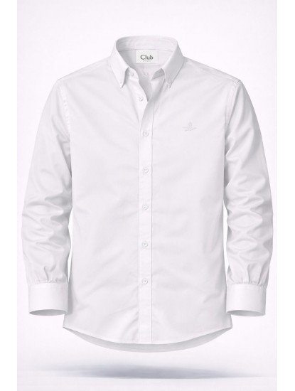 9098-BYMN Beyaz Tona Ton Logolu Comfort Fit  Gömlek