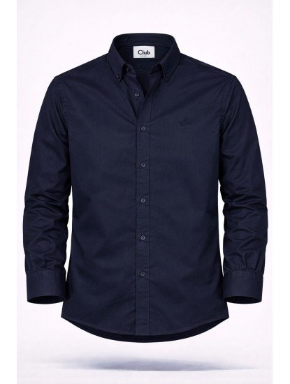 9099-BYMN Lacivert Tona Ton Logolu Comfort Fit  Gömlek