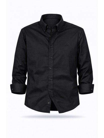 9100-BYMN Siyah Tona Ton Logolu Comfort Fit  Gömlek