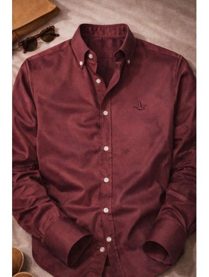 9101-BYMN Bordo Tona Ton Logolu Comfort Fit  Gömlek