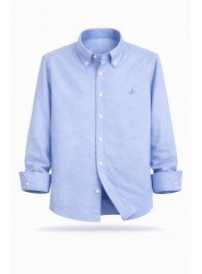 9103-BYMN Mavi Tona Ton Logolu Comfort Fit  Gömlek