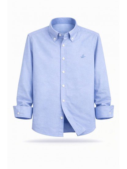 9103-BYMN Mavi Tona Ton Logolu Comfort Fit  Gömlek