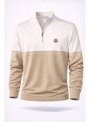 9110-Monchler Bej Yarım Fermuarlı Dik Yaka Triko