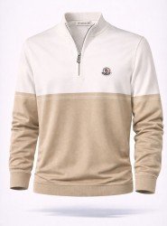 9110-Monchler Bej Yarım Fermuarlı Dik Yaka Triko