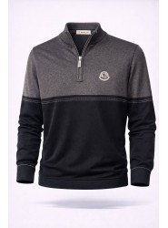 9111-Monchler Antrasit Yarım Fermuarlı Dik Yaka Triko
