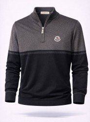 9111-Monchler Antrasit Yarım Fermuarlı Dik Yaka Triko