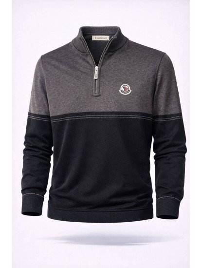 9111-Monchler Antrasit Yarım Fermuarlı Dik Yaka Triko