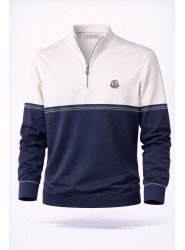 9112-Monchler Lacivert Yarım Fermuarlı Dik Yaka Triko