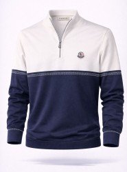 9112-Monchler Lacivert Yarım Fermuarlı Dik Yaka Triko