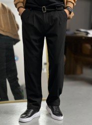 9118-Ego Siyah Pileli Toka Detaylı Pantolon