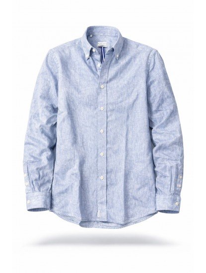 9125-JC Mavi Keten Comfort Fit Gömlek