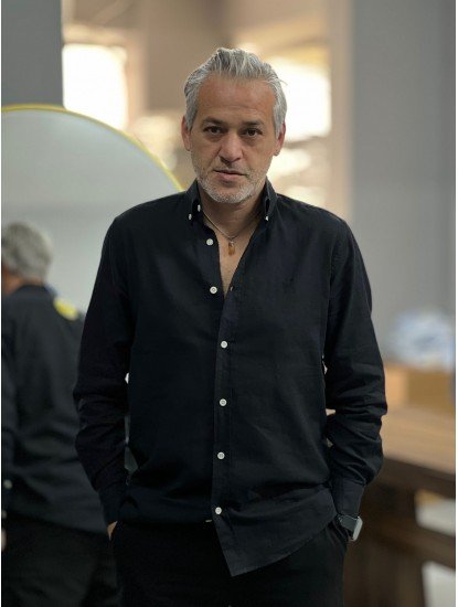 9127-JC Siyah Keten Comfort Fit Gömlek