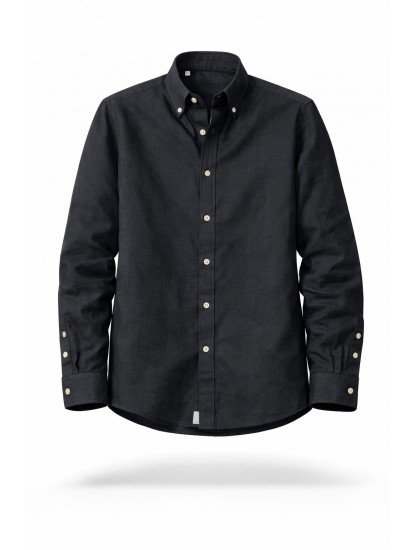 9127-JC Siyah Keten Comfort Fit Gömlek