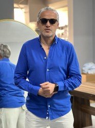 9128-JC Sax Mavisi Keten Comfort Fit Gömlek