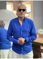 9128-JC Sax Mavisi Keten Comfort Fit Gömlek