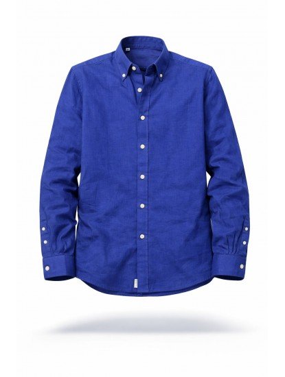 9128-Jacob Cohen Sax Mavisi Keten Comfort Fit Gömlek