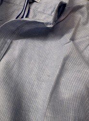 9129-Jacob Cohen Mavi Çizgili Keten Comfort Fit Gömlek