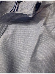 9129-Jacob Cohen Mavi Çizgili Keten Comfort Fit Gömlek