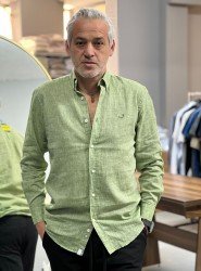 9130-JC Yeşil Keten Comfort Fit Gömlek