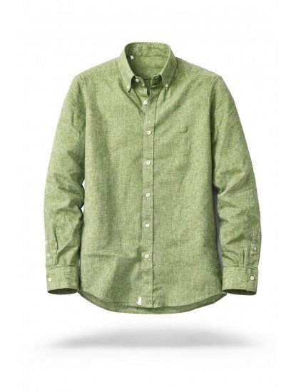 9130-Jacob Cohen Yeşil Keten Comfort Fit Gömlek