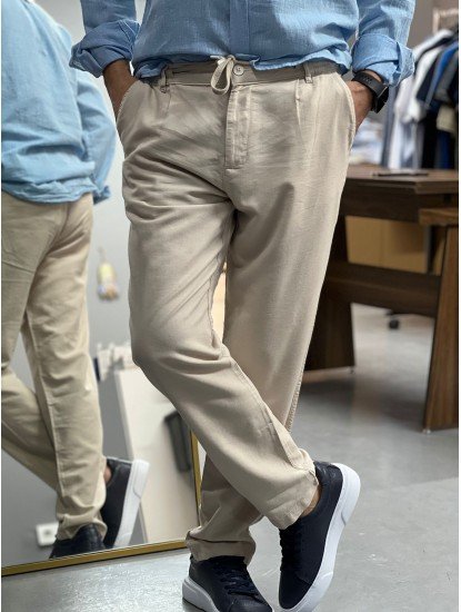 9133-JC Vizon Keten Rahat Kalıp Pantolon