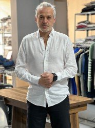 9135-JC Beyaz Keten Comfort Fit Gömlek