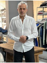 9135-JC Beyaz Keten Comfort Fit Gömlek