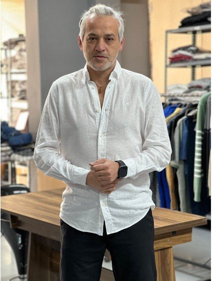 9135-JC Beyaz Keten Comfort Fit Gömlek