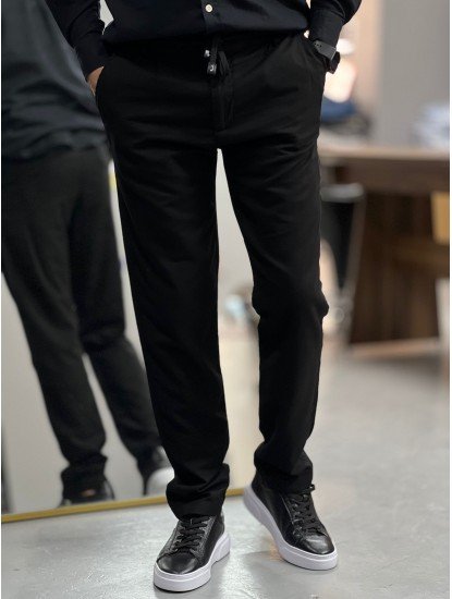 9131-JC Siyah Keten Rahat Kalıp Pantolon