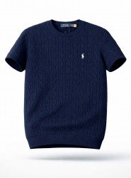 9138-PL Lacivert Saç Örgü Detaylı Kısa kol Triko