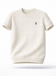 9140-PL Ekru Saç Örgü Detaylı Kısa kol Triko