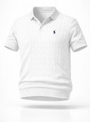 9142-PL Ekru Saç Örgü Detaylı Kısa kol Polo Yaka Triko