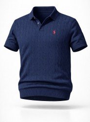 9143-PL Lacivert Saç Örgü Detaylı Kısa kol Polo Yaka Triko