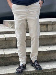 9148-Brooks Brothers Gri Gabardin Likralı Yüksek Bel Pantolon