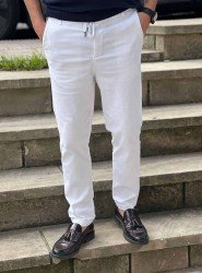 9149-Brooks Brothers Beyaz Gabardin Likralı Yüksek Bel Pantolon