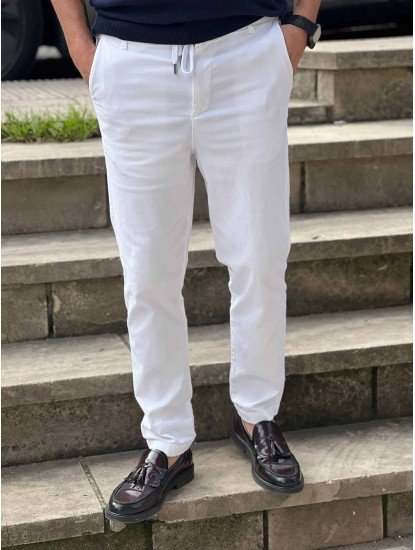 9149-Brooks Brothers Beyaz Gabardin Likralı Yüksek Bel Pantolon