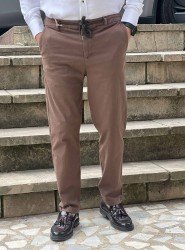 9153-Brooks Brothers Kahve Gabardin Likralı Yüksek Bel Pantolon