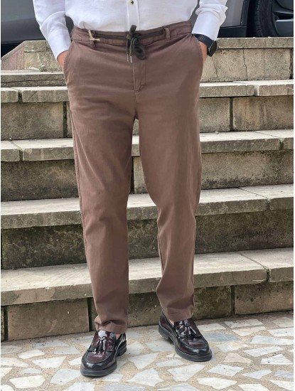 9153-Brooks Brothers Kahve Gabardin Likralı Yüksek Bel Pantolon