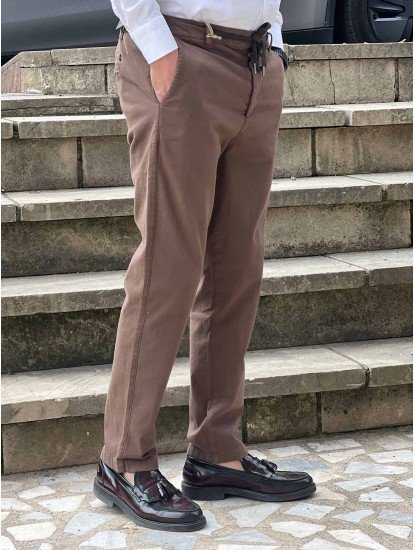 9153-Brooks Brothers Kahve Gabardin Likralı Yüksek Bel Pantolon