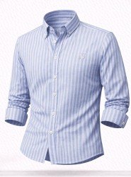 9155-NTWK Beyaz Mavi Çizgili Comfort Fit  Gömlek