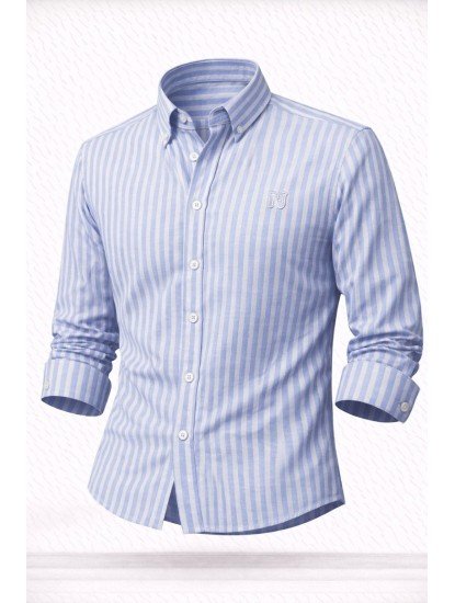 9155-NTWK Beyaz Mavi Çizgili Comfort Fit  Gömlek