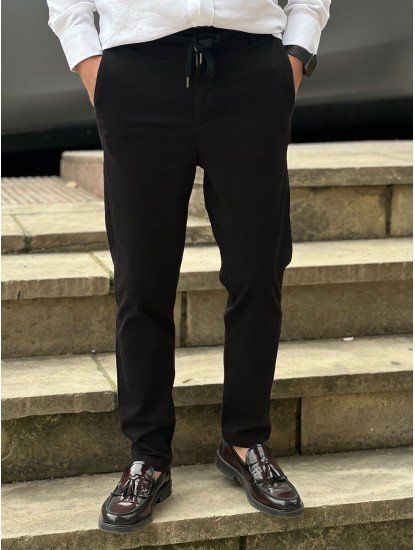 9156-NTWK Siyah  Gabardin Likralı Yüksek Bel Pantolon