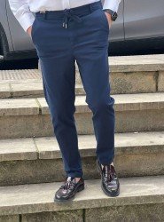 9157-NTWK Lacivert Gabardin Likralı Yüksek Bel Pantolon