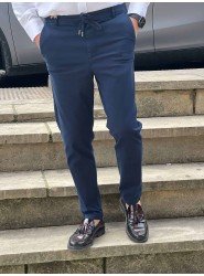 9157-NTWK Lacivert Gabardin Likralı Yüksek Bel Pantolon