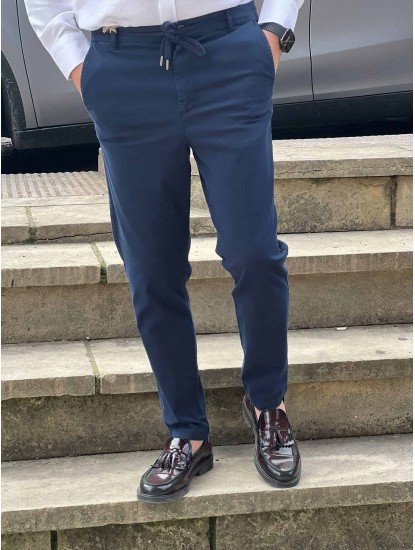 9157-NTWK Lacivert Gabardin Likralı Yüksek Bel Pantolon