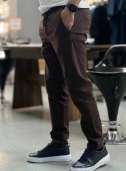 9159-NTWK Kahve Gabardin Likralı Yüksek Bel Pantolon