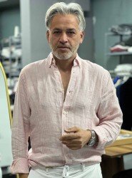 9162-JC Pembe Beyaz Çizgili Comfort Fit Keten Gömlek