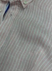 9162-JC Pembe Beyaz Çizgili Comfort Fit Keten Gömlek