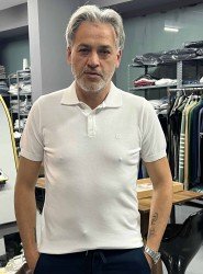 9163-NTWK Ekru Rayon Kumaş Polo Yaka Kısa Kollu Triko